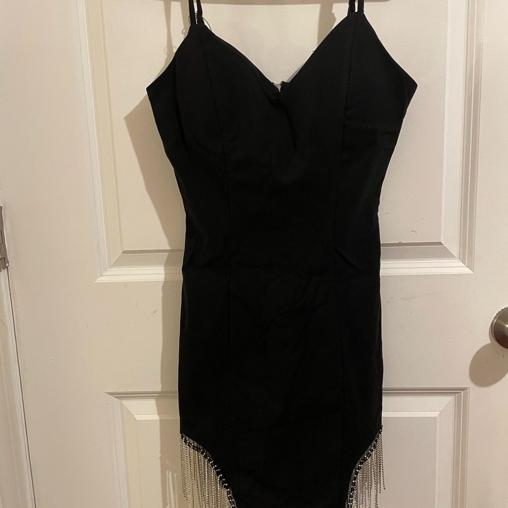 Haute Monde Black Mini Dress with Fringe